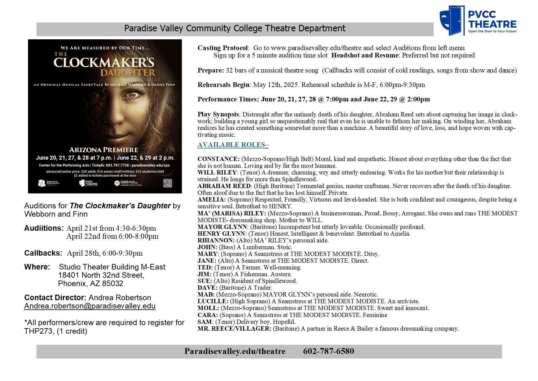 Clockmakers Daughter Auditions