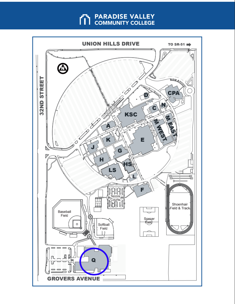 Map location of the Math Center in Q building